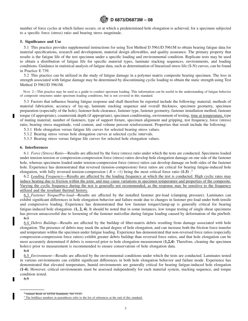 REDLINE ASTM D6873/D6873M-08 - Standard Practice for Bearing Fatigue Response of Polymer Matrix Composite Laminates