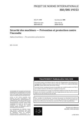 ISO 19353:2015 - Sécurité des machines -- Prévention et protection contre l'incendie