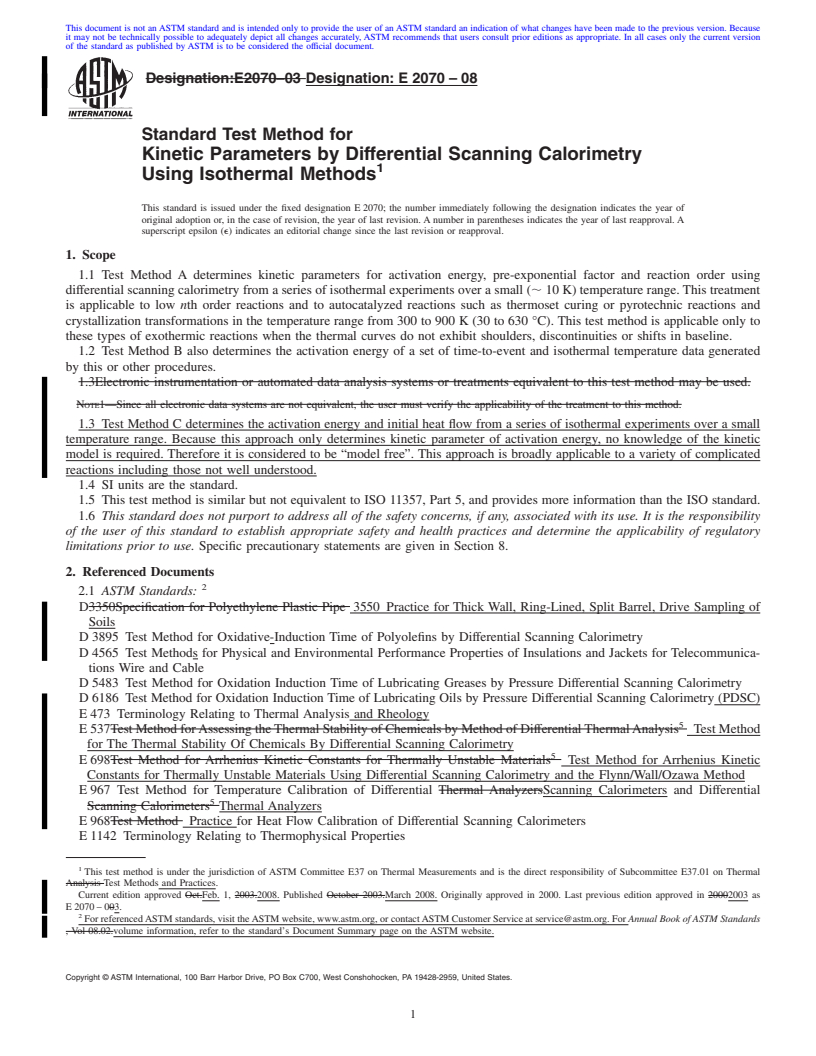 REDLINE ASTM E2070-08 - Standard Test Method for Kinetic Parameters by Differential Scanning Calorimetry Using Isothermal Methods