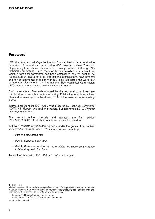 ISO 1431-2:1994 ISO 1431-2:1994 - Rubber, vulcanized or thermoplastic -- Resistance to ozone cracking - Page 2 preview