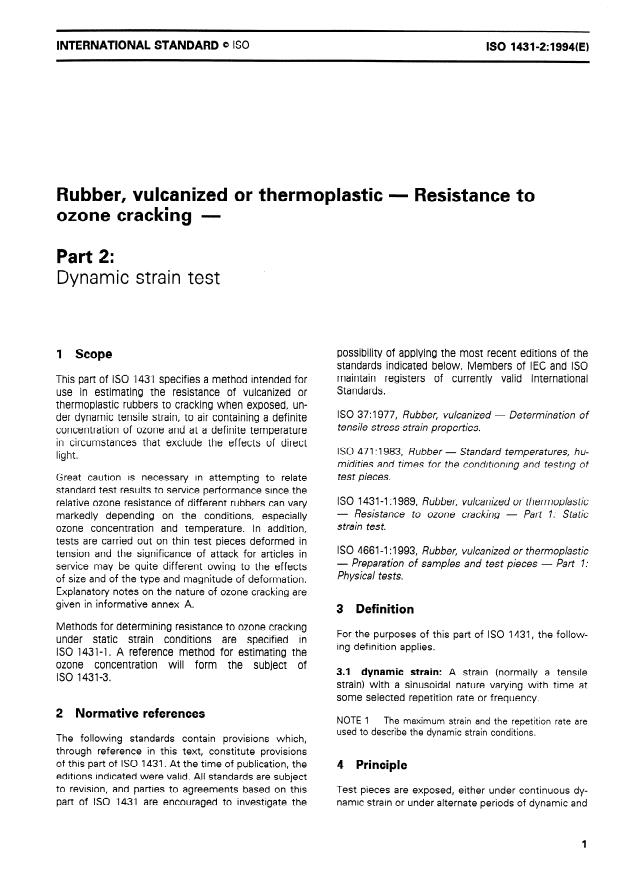 ISO 1431-2:1994 - Rubber, vulcanized or thermoplastic -- Resistance to ozone cracking