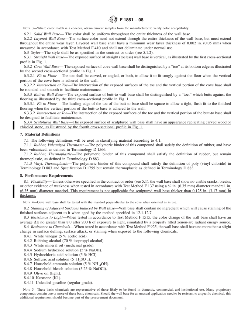 REDLINE ASTM F1861-08 - Standard Specification for Resilient Wall Base