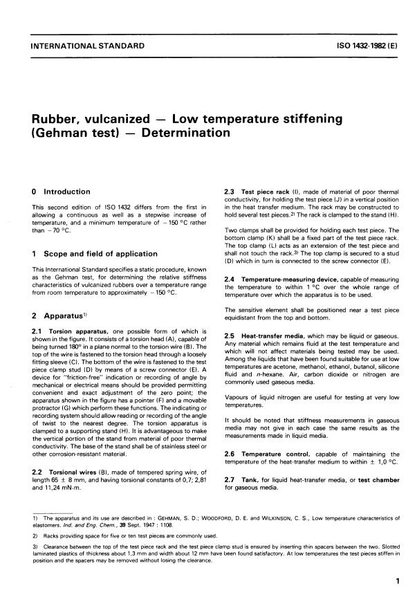 ISO 1432:1982 - Rubber, vulcanized -- Low temperature stiffening (Gehman test) -- Determination