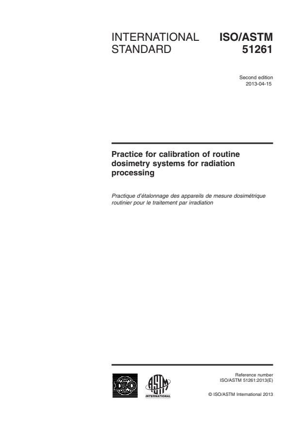 ISO/ASTM 51261:2013 - Practice for calibration of routine dosimetry systems for radiation processing