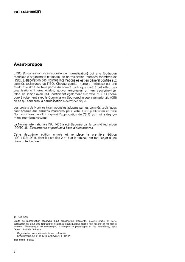 ISO 1433:1995 ISO 1433:1995 - Caoutchouc vulcanisé -- Gradations préférées des propriétés - Page 2 preview