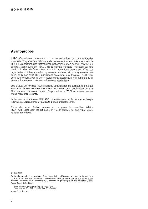 ISO 1433:1995 ISO 1433:1995 - Caoutchouc vulcanisé -- Gradations préférées des propriétés - Page 2 preview