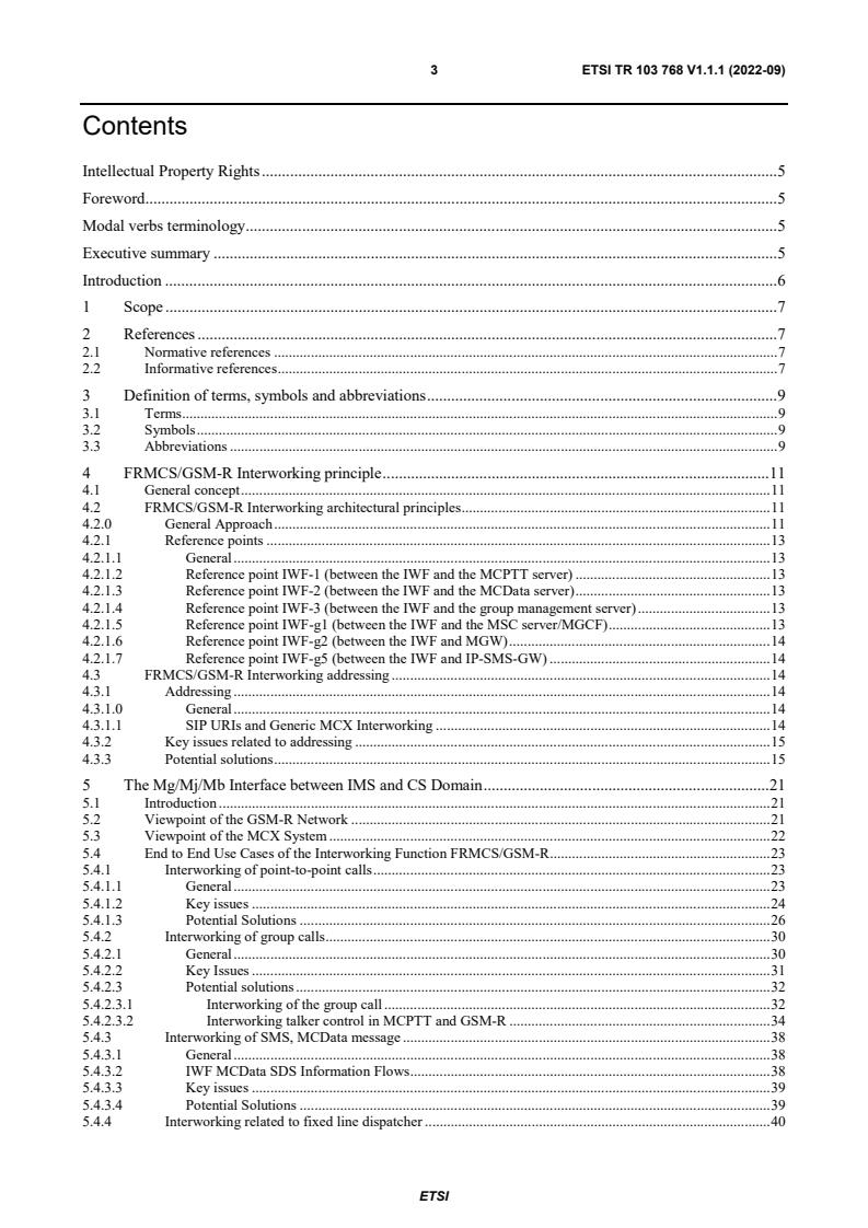 ETSI TR 103 768 V1.1.1 (2022-09) - Rail Telecommunications (RT); Future Rail Mobile Communication System (FRMCS); Interworking study with legacy systems