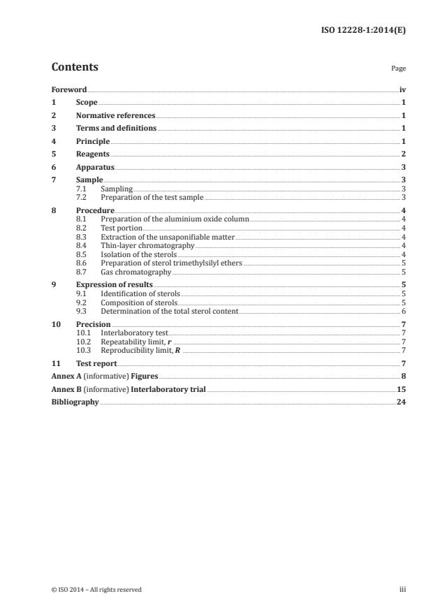 ISO 12228-1:2014 - Determination of individual and total sterols contents -- Gas chromatographic method