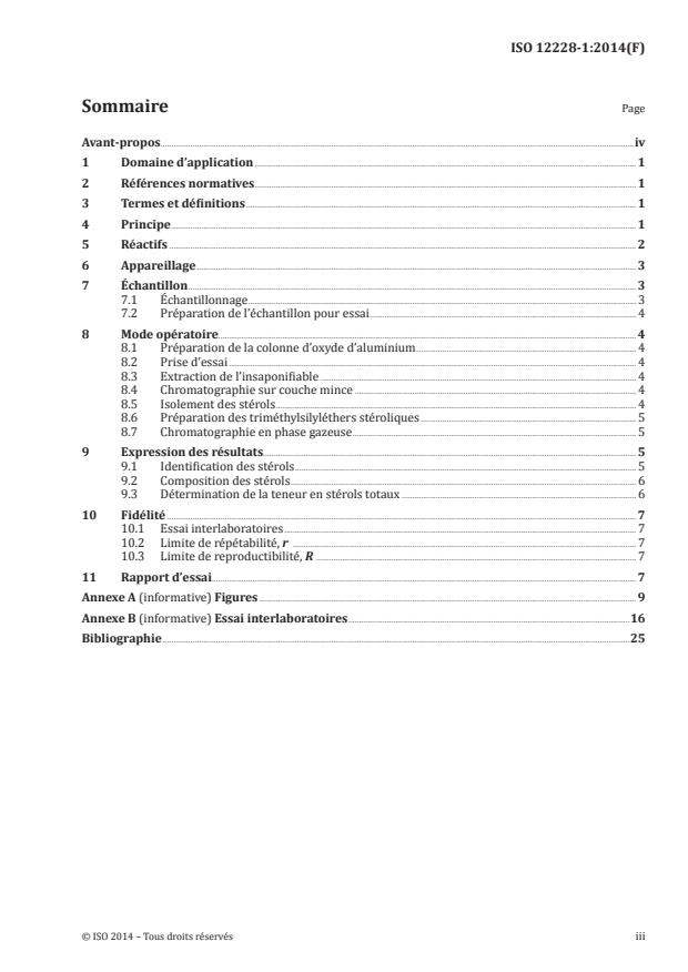 ISO 12228-1:2014 - Détermination de la teneur en stérols individuels et totaux -- Méthode par chromatographie en phase gazeuse