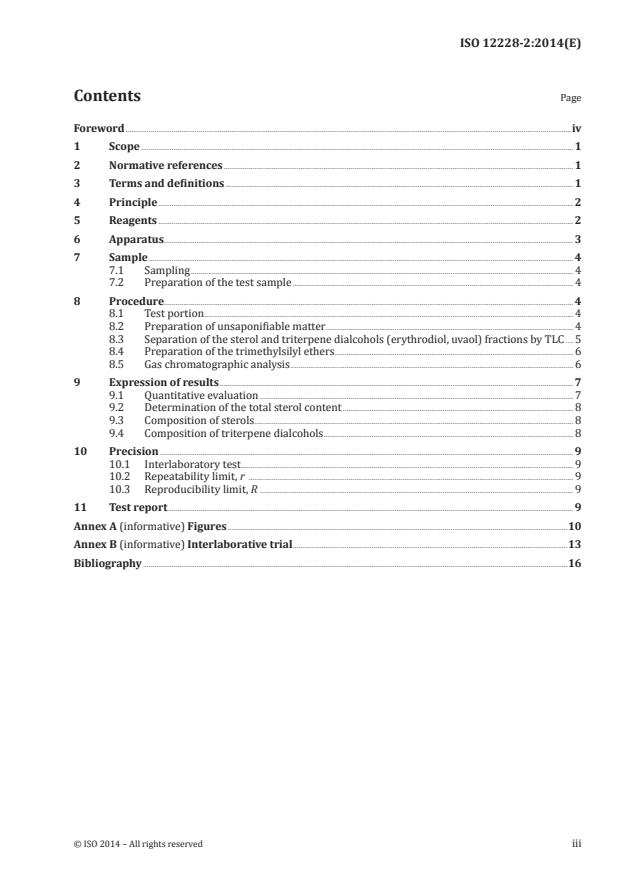ISO 12228-2:2014 - Determination of individual and total sterols contents -- Gas chromatographic method