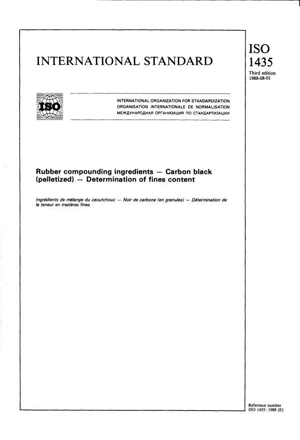 ISO 1435:1988 - Rubber compounding ingredients -- Carbon black (pelletized) -- Determination of fines content