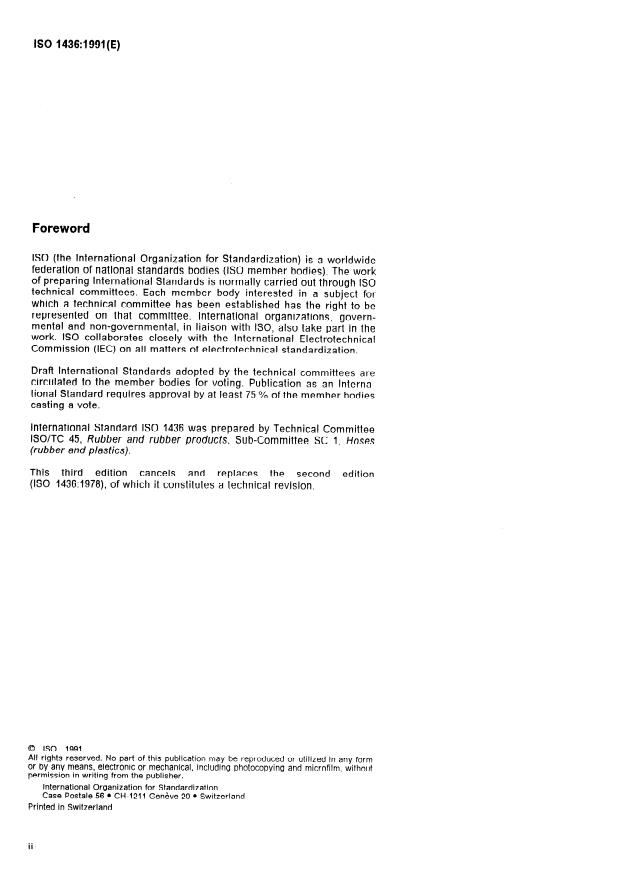 ISO 1436:1991 ISO 1436:1991 - Rubber hoses and hose assemblies -- Wire-reinforced hydraulic type -- Specification - Page 2 preview