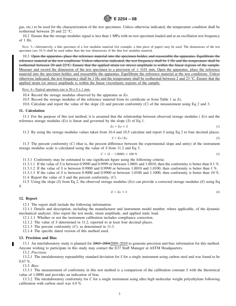 REDLINE ASTM E2254-08 - Standard Test Method for Storage Modulus Calibration of Dynamic Mechanical Analyzers