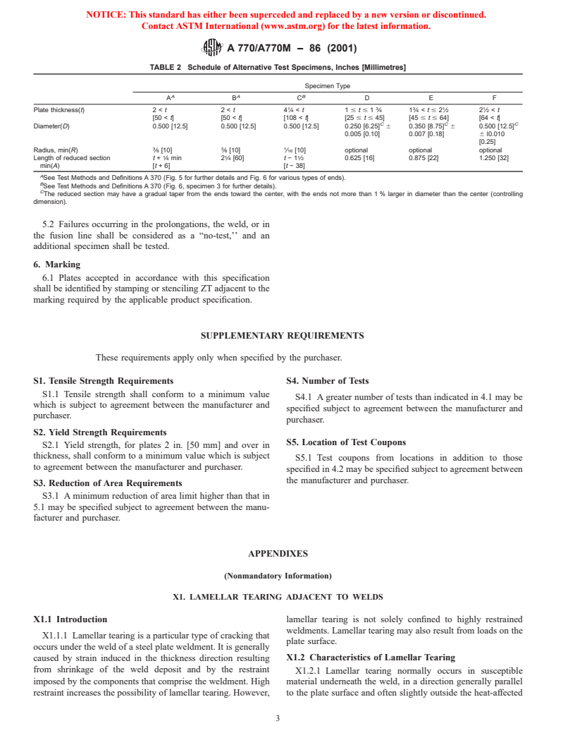 ASTM A770/A770M-86(2001) - Standard Specification for Through-Thickness Tension Testing of Steel Plates for Special Applications