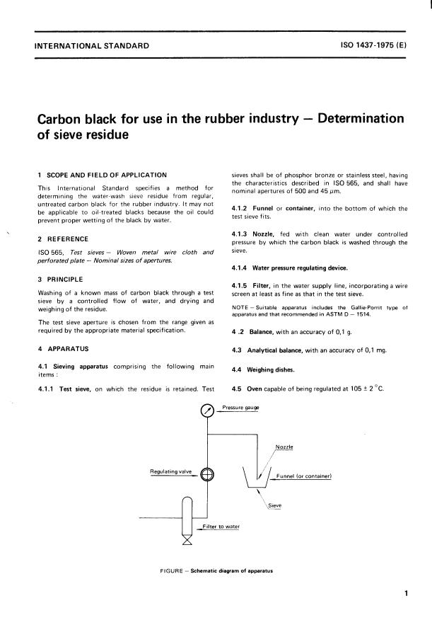 ISO 1437:1975 - Carbon black for use in the rubber industry -- Determination of sieve residue