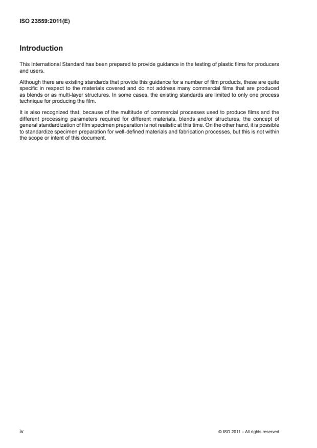 ISO 23559:2011 ISO 23559:2011 - Plastics -- Film and sheeting -- Guidance on the testing of thermoplastic films - Page 4 preview