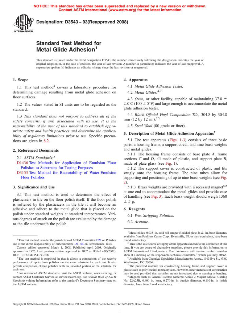 ASTM D3543-93(2008) - Standard Test Method for  Metal Glide Adhesion