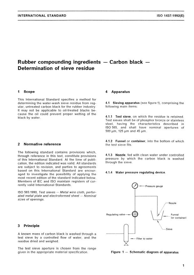 ISO 1437:1992 - Rubber compounding ingredients -- Carbon black -- Determination of sieve residue