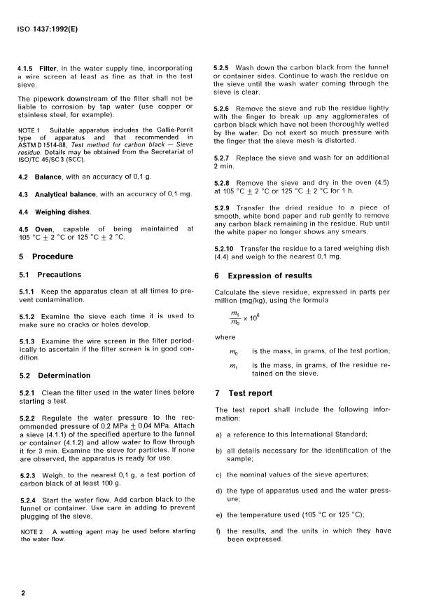 ISO 1437:1992 ISO 1437:1992 - Rubber compounding ingredients -- Carbon black -- Determination of sieve residue - Page 4 preview