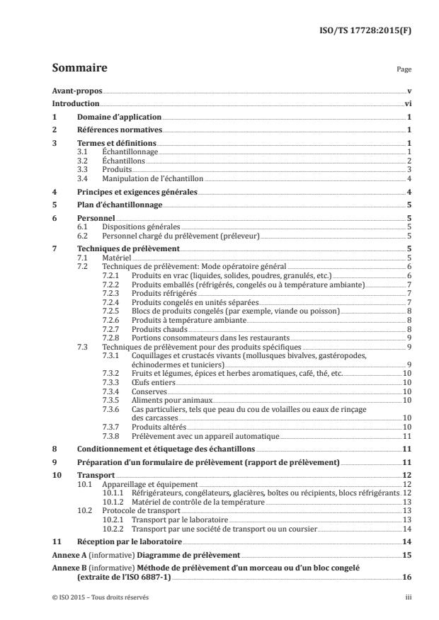 ISO/TS 17728:2015 - Microbiologie de la chaîne alimentaire -- Techniques de prélevement pour l'analyse microbiologique d'échantillons d'aliments