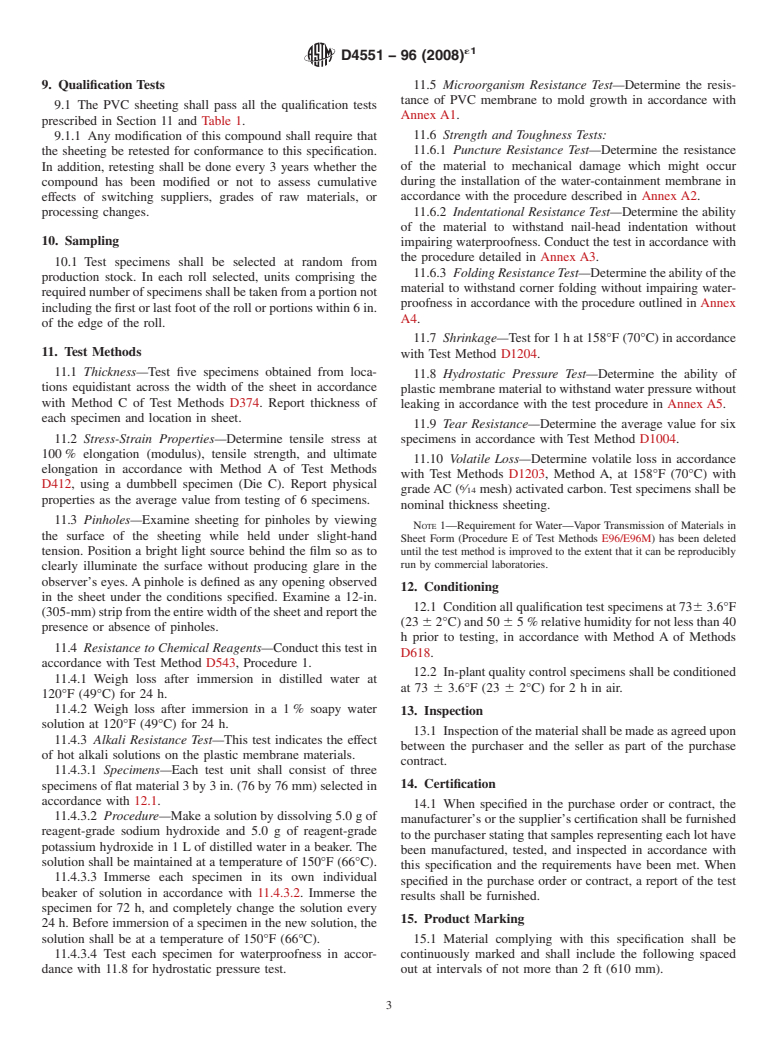 ASTM D4551-96(2008)e1 - Standard Specification for  Poly(Vinyl Chloride) (PVC) Plastic Flexible Concealed Water-Containment Membrane