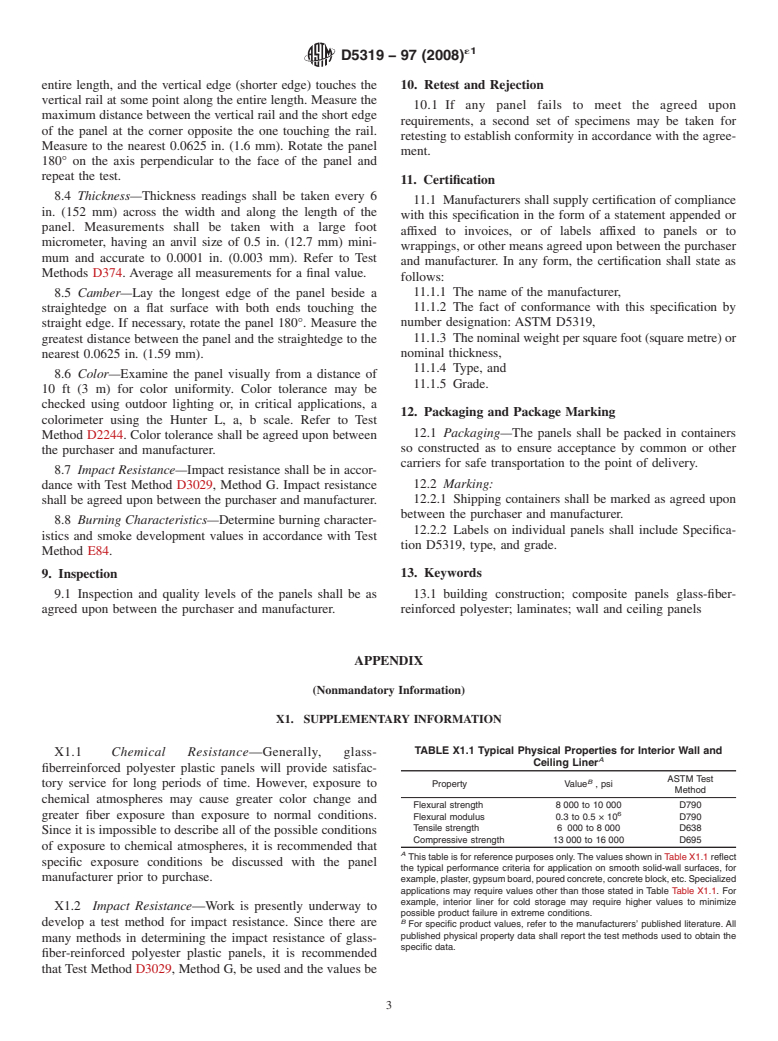 ASTM D5319-97(2008)e1 - Standard Specification for Glass-Fiber Reinforced Polyester Wall and Ceiling Panels