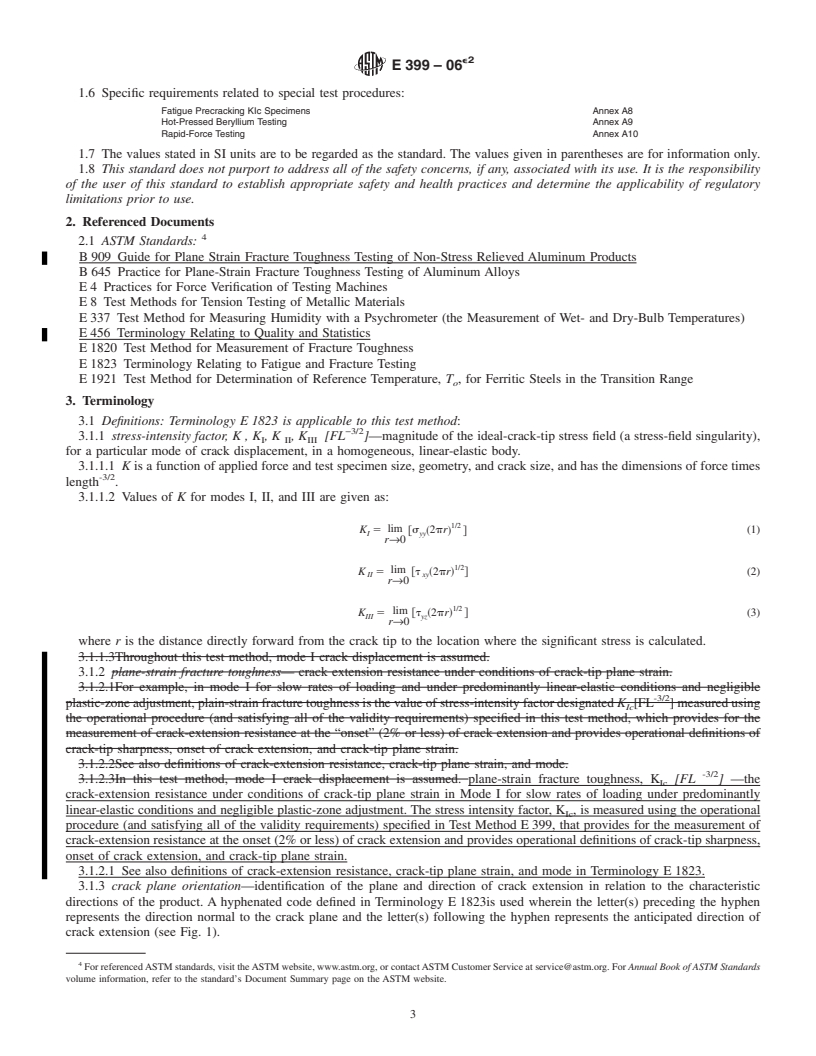 REDLINE ASTM E399-06e2 - Standard Test Method for Linear-Elastic Plane-Strain Fracture Toughness <bdit>K<inf> Ic</inf></bdit> of Metallic Materials