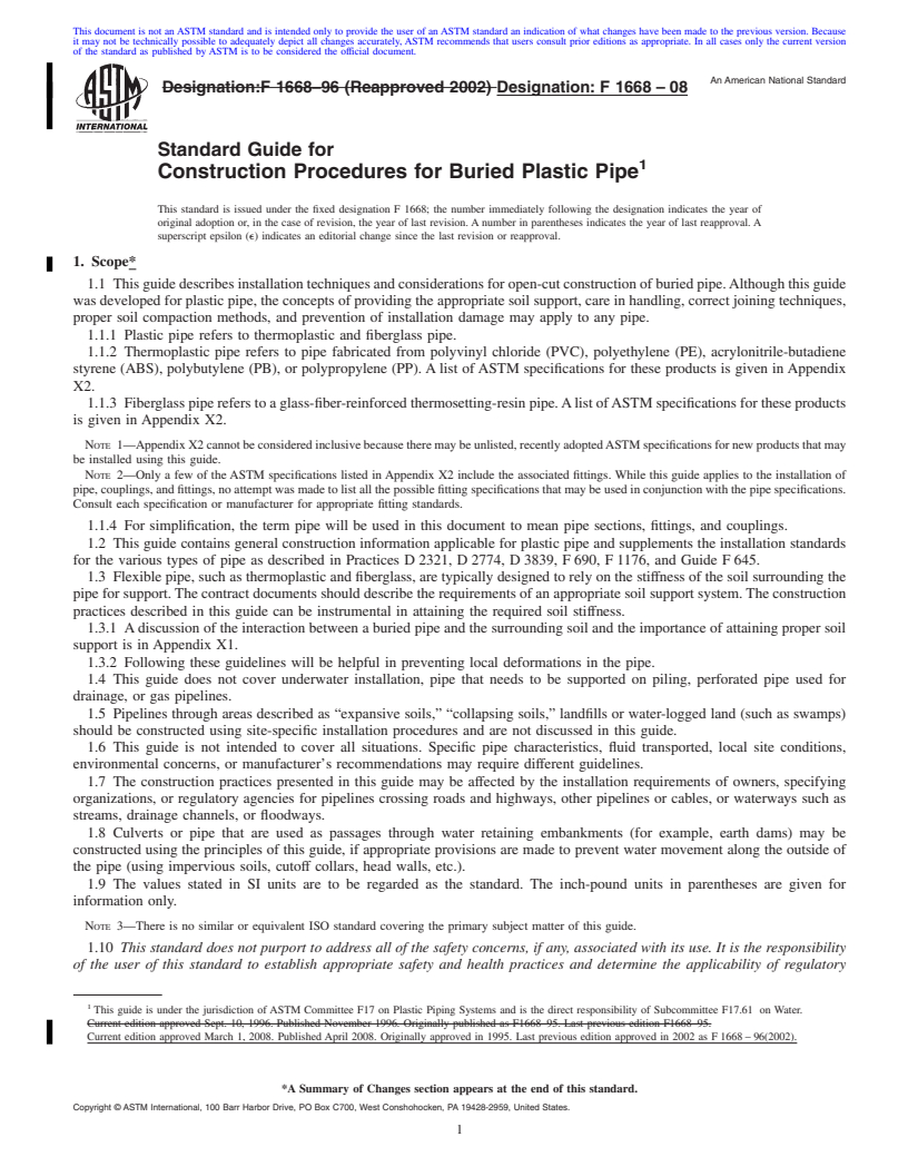 REDLINE ASTM F1668-08 - Standard Guide for Construction Procedures for Buried Plastic Pipe