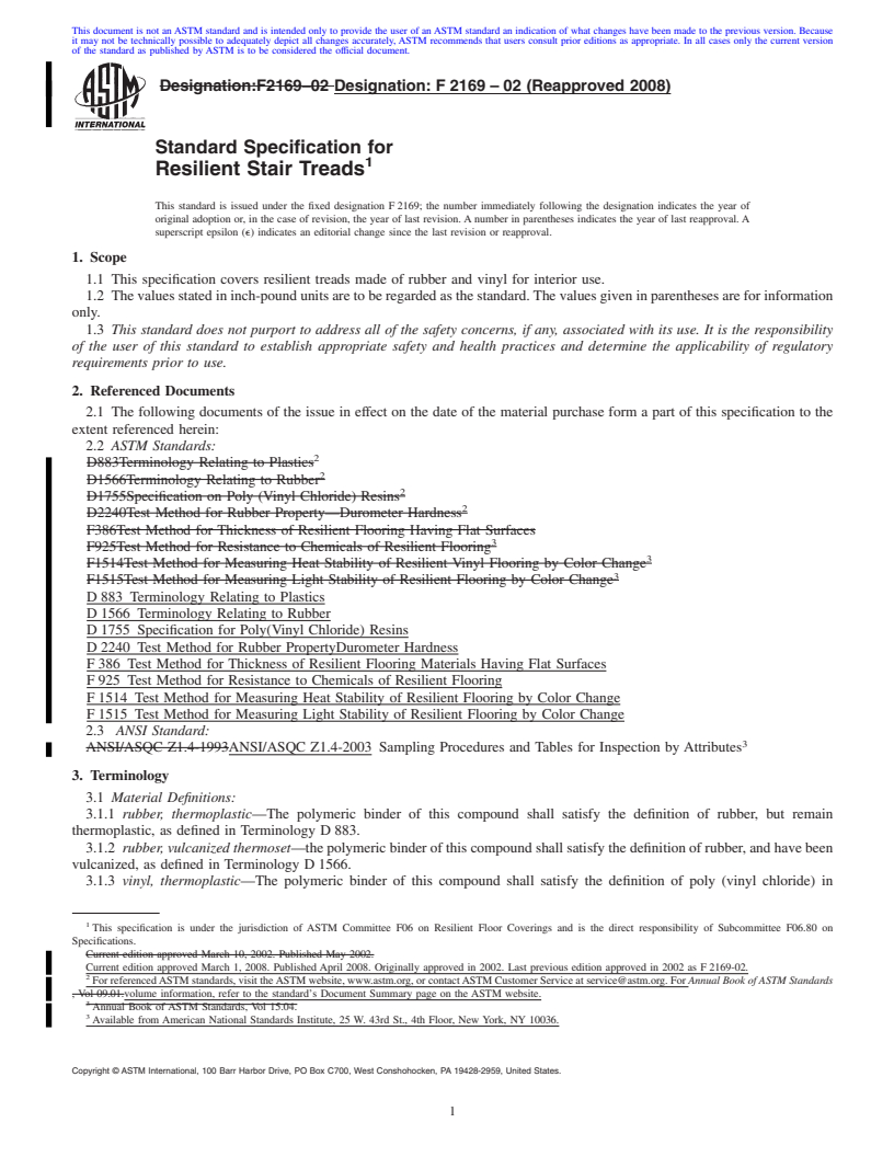 REDLINE ASTM F2169-02(2008) - Standard Specification for Resilient Stair Treads