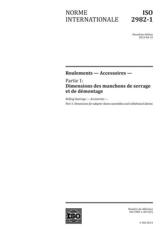 ISO 2982-1:2013 - Roulements -- Accessoires