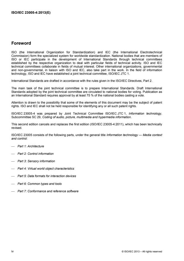 ISO/IEC 23005-4:2013 ISO/IEC 23005-4:2013 - Information technology -- Media context and control - Page 4 preview
