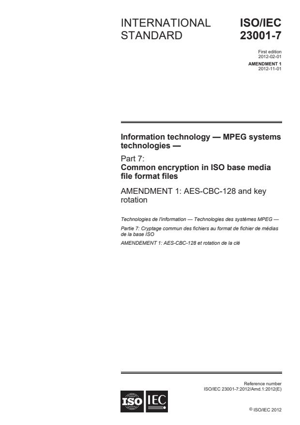 ISO/IEC 23001-7:2012/Amd 1:2012 - AES-CBC-128 and key rotation