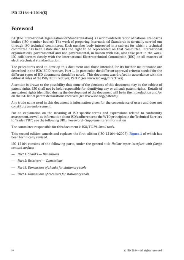 ISO 12164-4:2014 ISO 12164-4:2014 - Hollow taper interface with flange contact surface - Page 4 preview