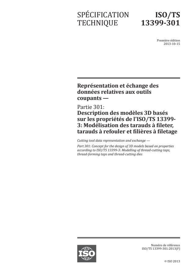 ISO/TS 13399-301:2013 - Représentation et échange des données relatives aux outils coupants
