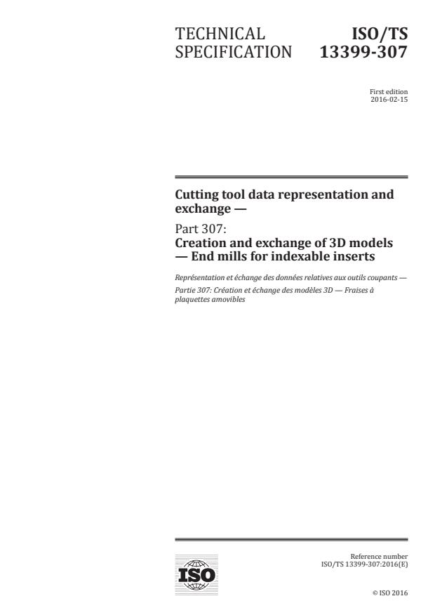 ISO/TS 13399-307:2016 - Cutting tool data representation and exchange