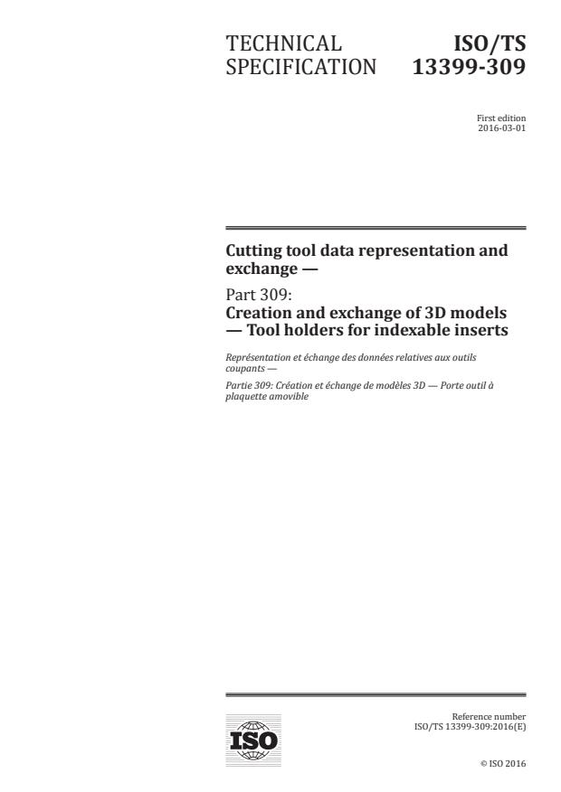 ISO/TS 13399-309:2016 - Cutting tool data representation and exchange