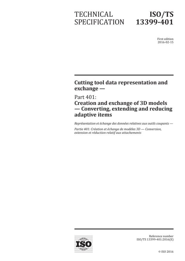 ISO/TS 13399-401:2016 - Cutting tool data representation and exchange