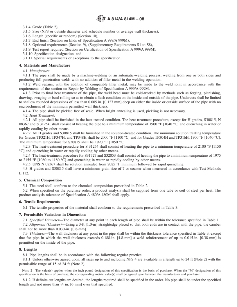 REDLINE ASTM A814/A814M-08 - Standard Specification for  Cold-Worked Welded Austenitic Stainless Steel Pipe