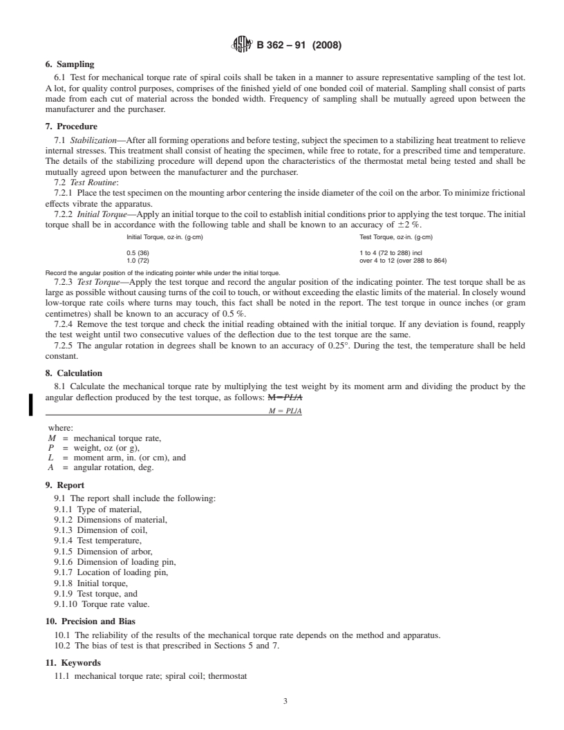 REDLINE ASTM B362-91(2008) - Standard Test Method for  Mechanical Torque Rate of Spiral Coils of Thermostat Metal