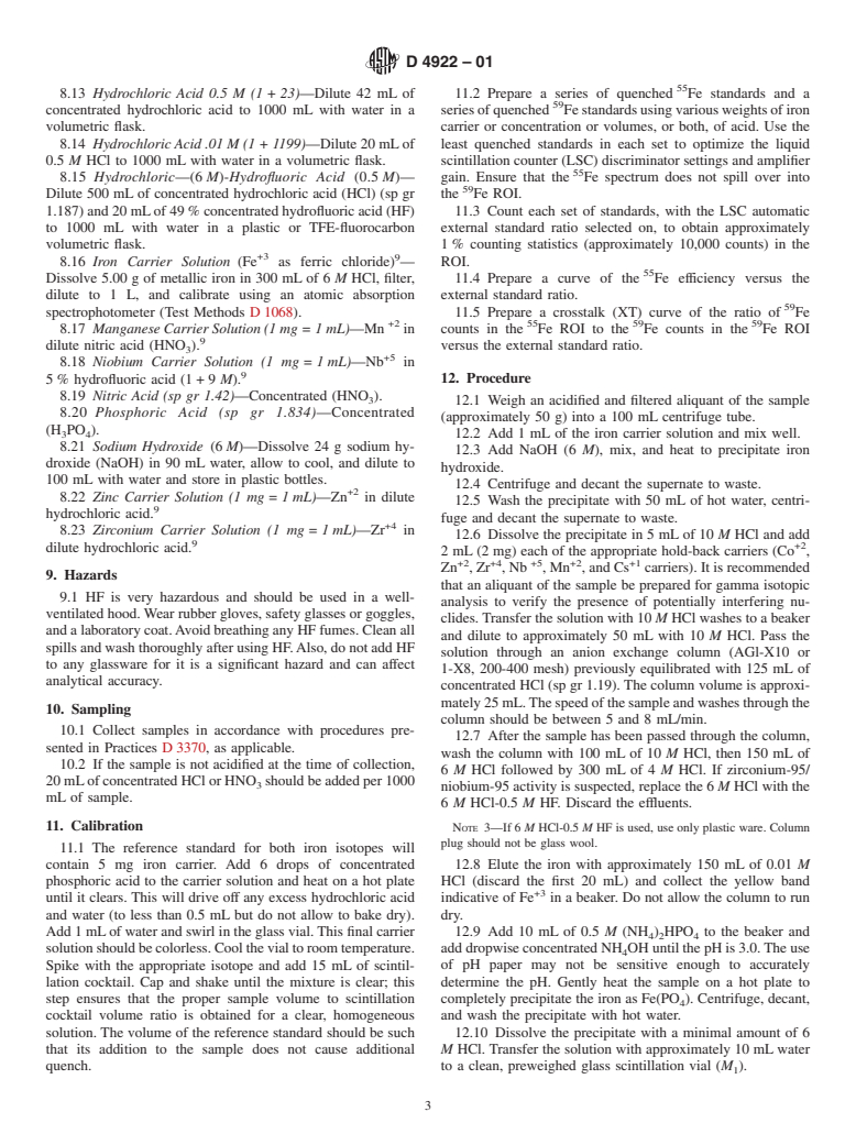 ASTM D4922-01 - Standard Test Method for Determination of Radioactive Iron in Water