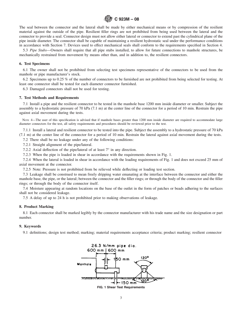 REDLINE ASTM C923M-08 - Standard Specification for  Resilient Connectors Between Reinforced Concrete Manhole Structures, Pipes, and Laterals (Metric)