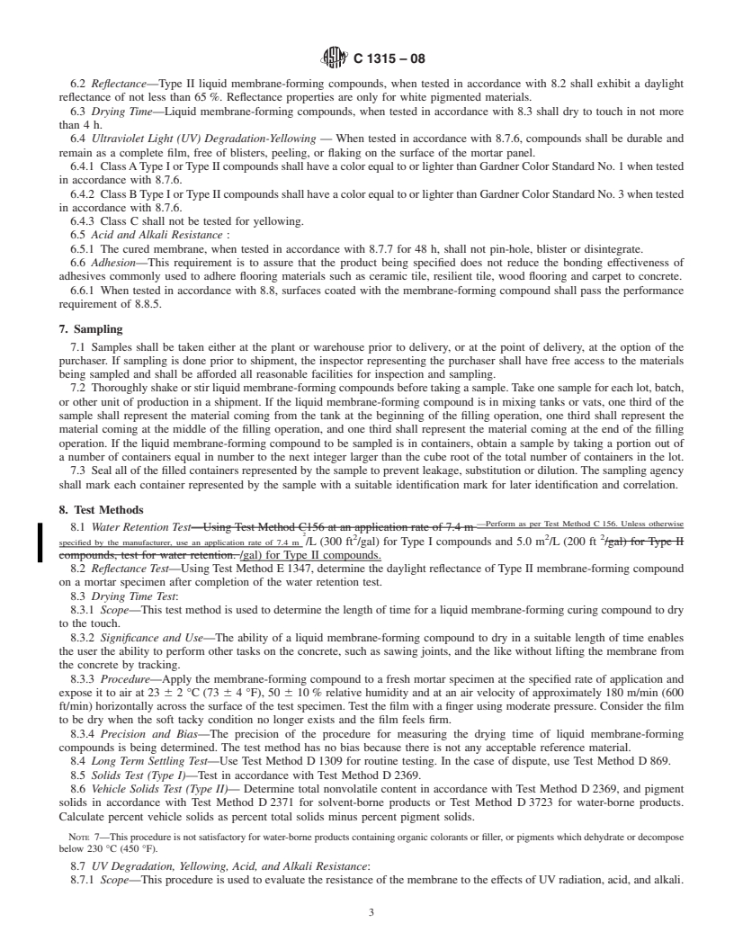 REDLINE ASTM C1315-08 - Standard Specification for  Liquid Membrane-Forming Compounds Having Special Properties for Curing and Sealing Concrete