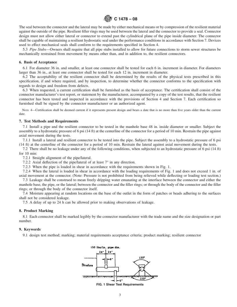 REDLINE ASTM C1478-08 - Standard Specification for Storm Drain Resilient Connectors Between Reinforced Concrete Storm Sewer Structures, Pipes, and Laterals