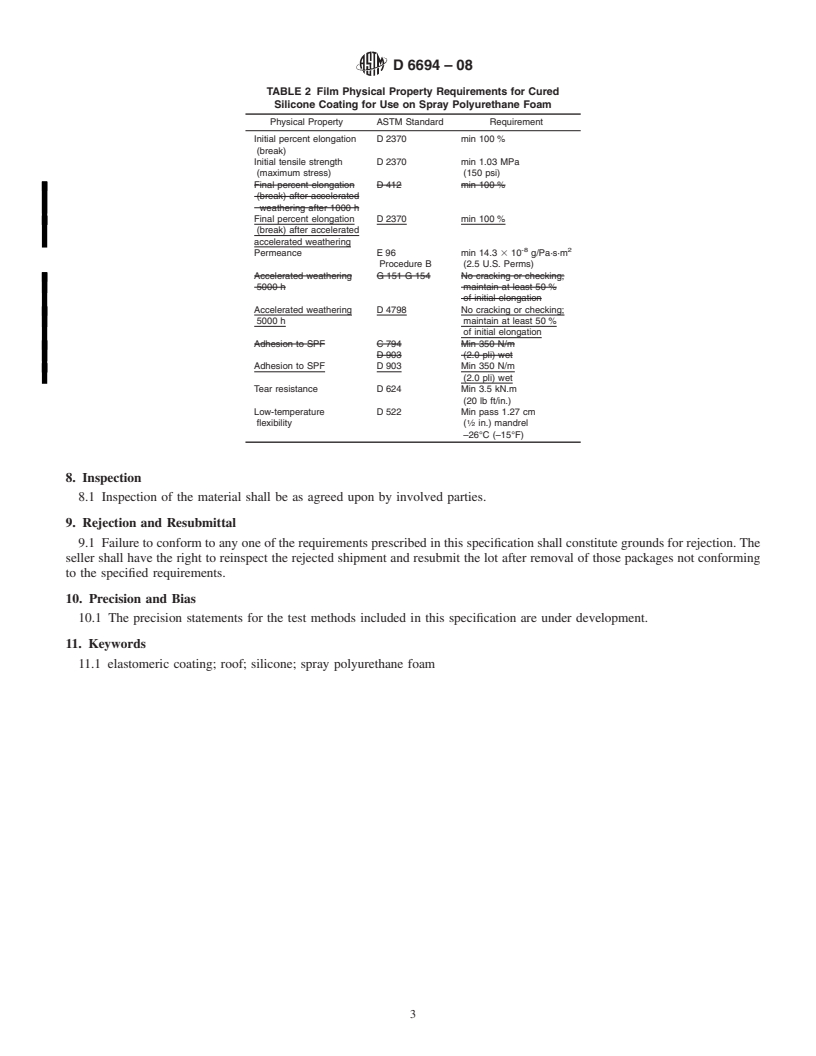 REDLINE ASTM D6694-08 - Standard Specification for Liquid-Applied Silicone Coating Used in Spray Polyurethane Foam Roofing Systems