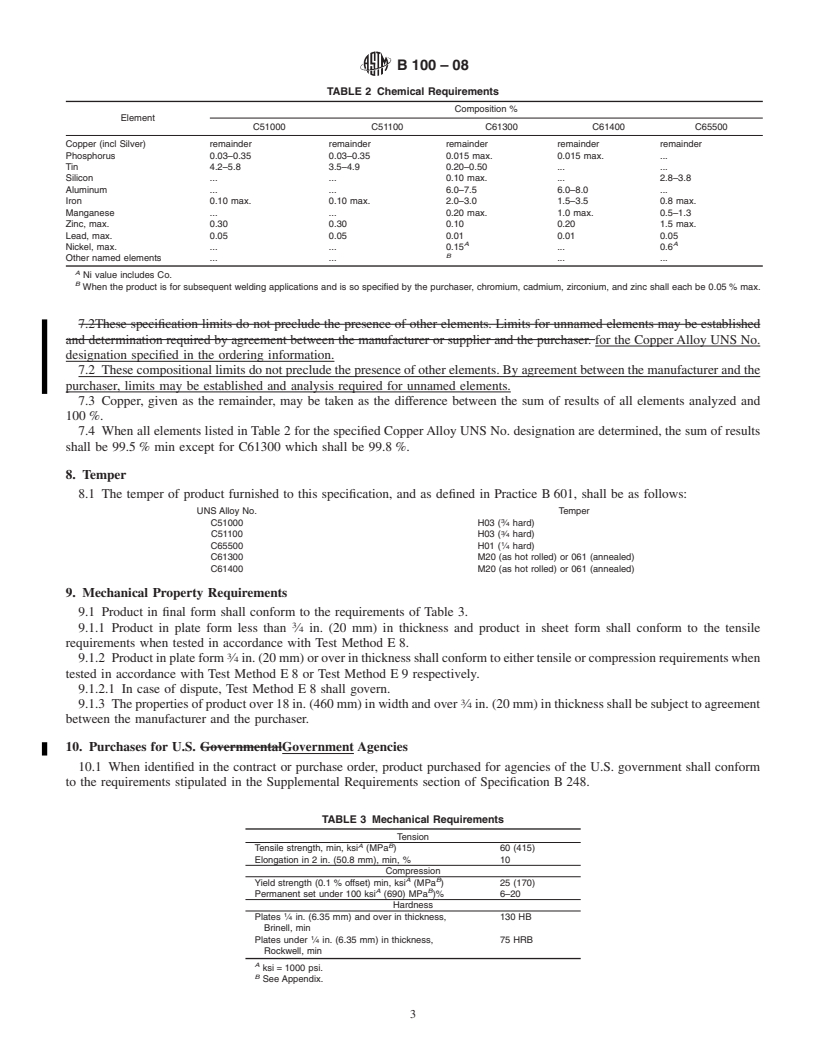 REDLINE ASTM B100-08 - Standard Specification for  Wrought Copper-Alloy Bearing and Expansion Plates and Sheets for Bridge and Other Structural Use