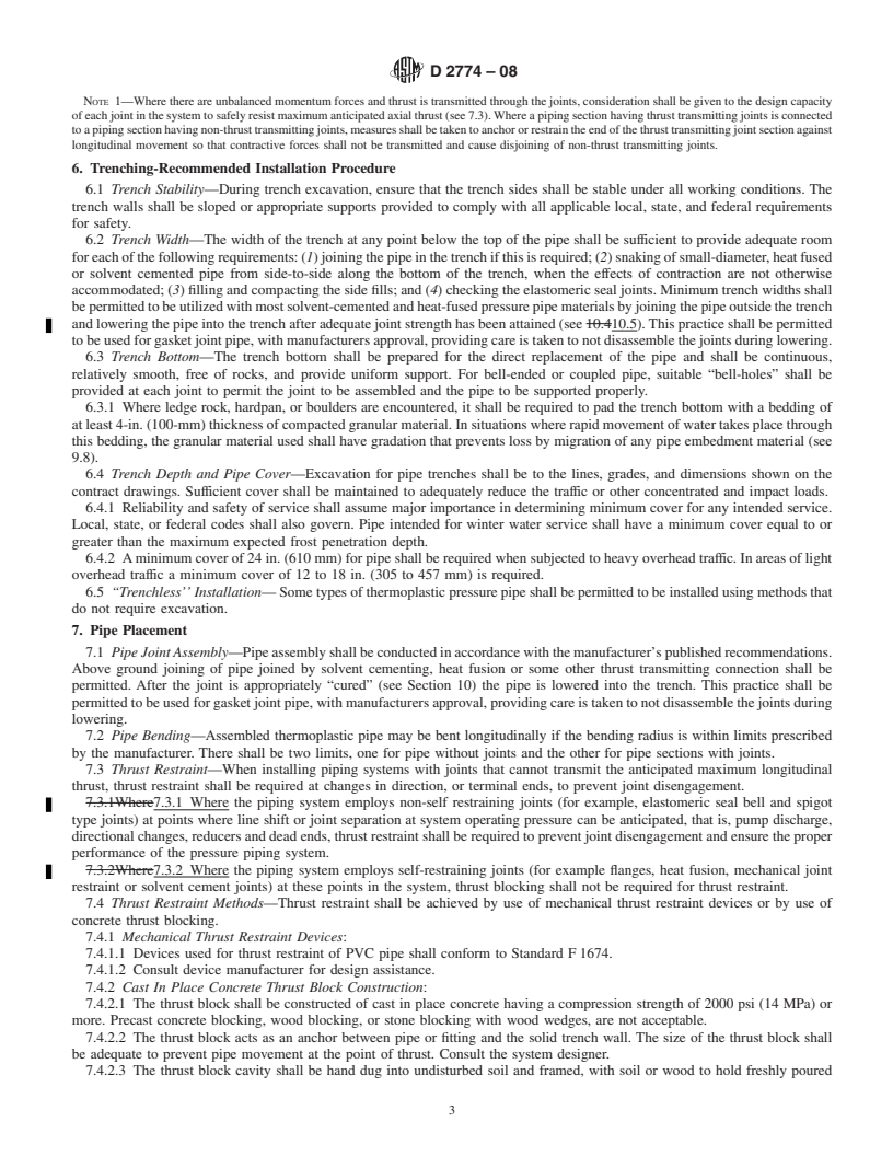 REDLINE ASTM D2774-08 - Standard Practice for Underground Installation of Thermoplastic Pressure Piping