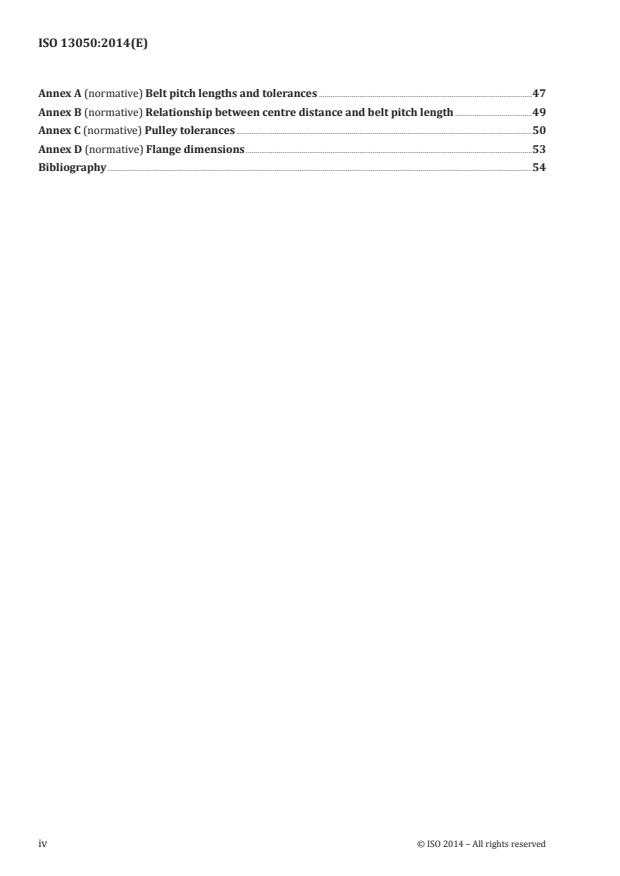 ISO 13050:2014 ISO 13050:2014 - Synchronous belt drives -- Metric pitch, curvilinear profile systems G, H, R and S, belts and pulleys - Page 4 preview