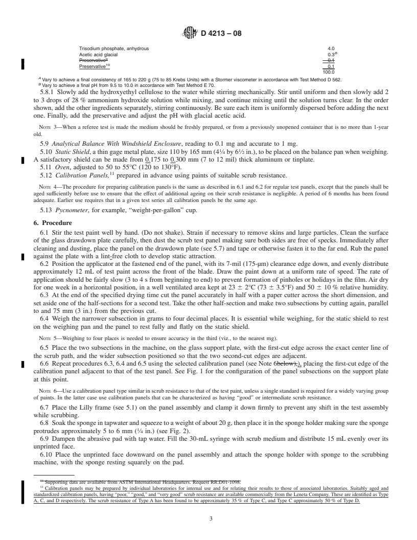 REDLINE ASTM D4213-08 - Standard Test Method for  Scrub Resistance of Paints by Abrasion Weight Loss