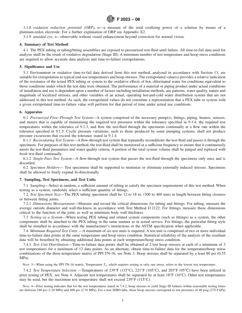 REDLINE ASTM F2023-08 - Standard Test Method for Evaluating the Oxidative Resistance of Crosslinked Polyethylene (PEX) Tubing and Systems to Hot Chlorinated Water