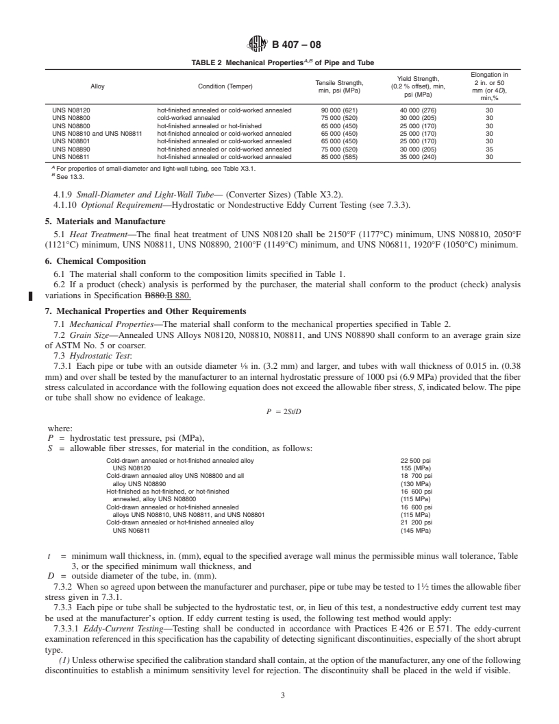 REDLINE ASTM B407-08 - Standard Specification for  Nickel-Iron-Chromium Alloy Seamless Pipe and Tube